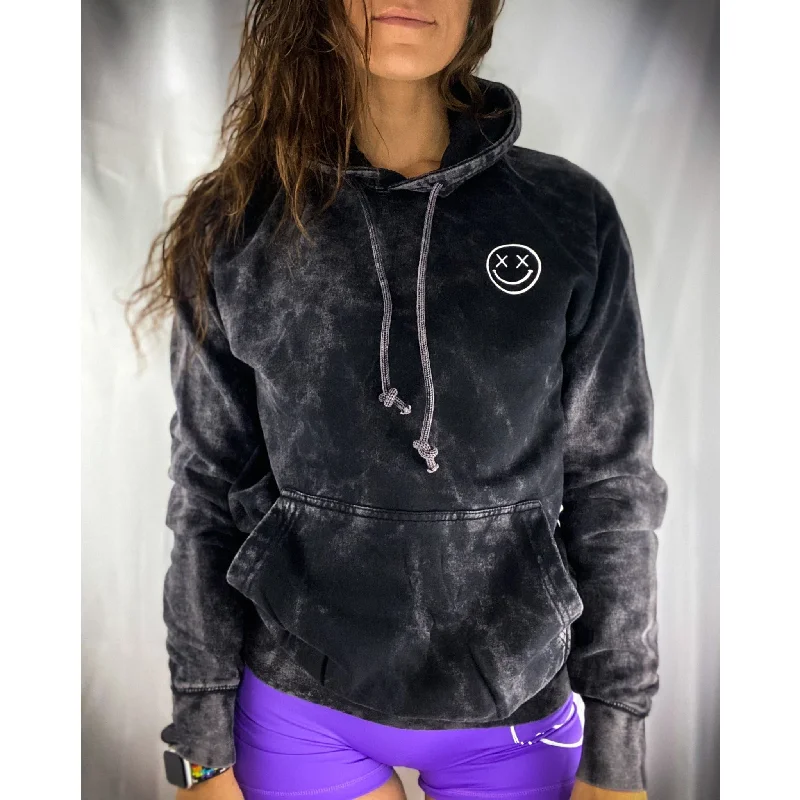 Salty Savage Unisex “OG Smile” Vintage Washed Hooded Sweatshirt | Basic | Vintage Black Hoodie with Logo Branding Identity