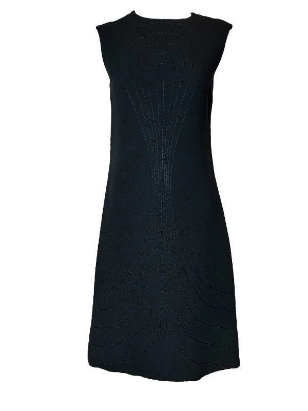 Pierre Cardin 1970s Unlabeled Double Weight Black Shift Dress empire Waist empire