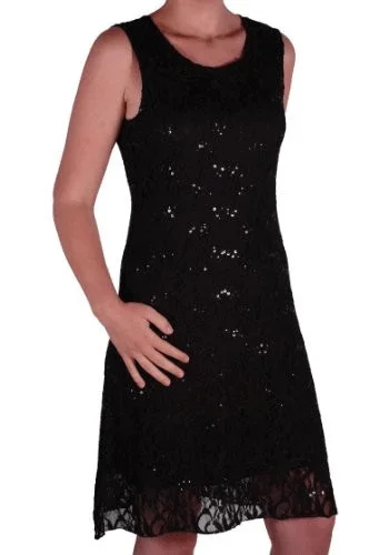EyeCatch Oversize - Fabia Womens Sleeveless Stretch Floral Sequin Lace Short Mini Evening Party Dress Plus Size High-Low Hemline Casual