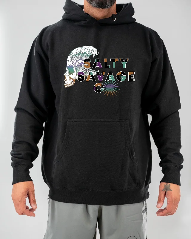 Salty Savage Unisex “Skull Wave” Hoodie | Black Hoodie with Logo Branding Identity