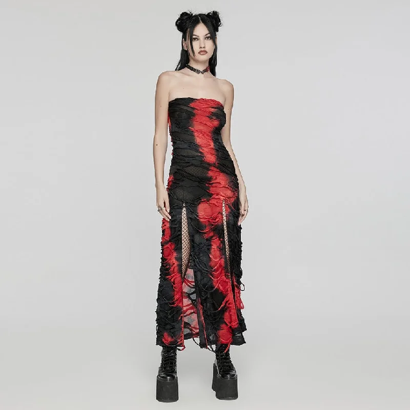 Women's Gothic Contrast Color Ripped Split Party Dress Boat Neckline Classic