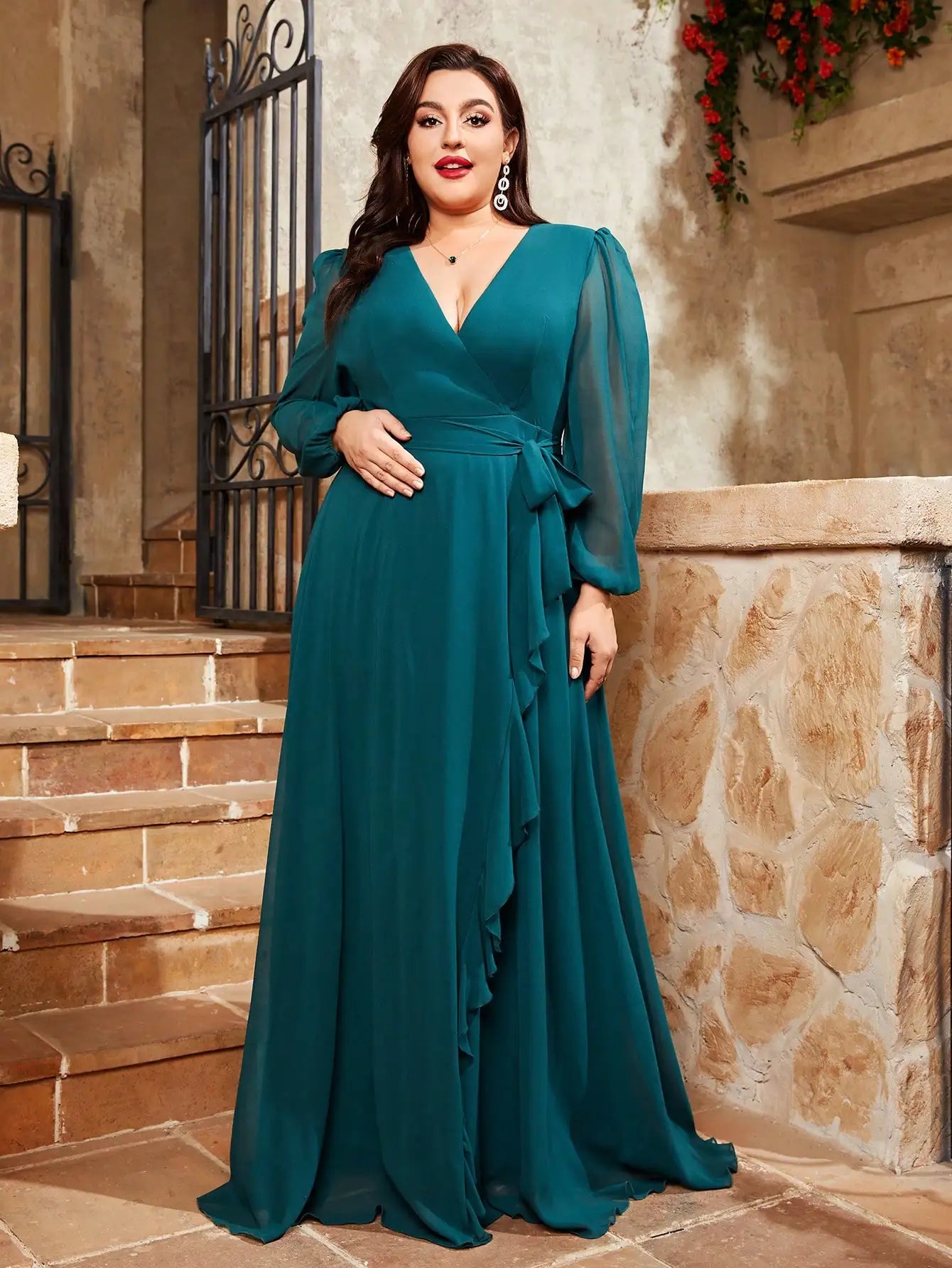 Green Plus Size Chiffon Crossover Style Party Dress Tunics Essential wardrobe