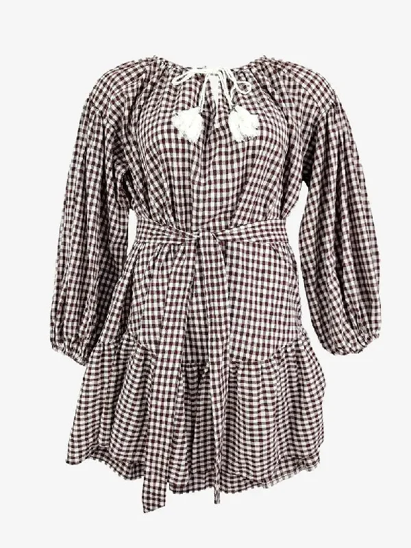 MONI Chocolate Gingham Balloon Sleeve Mini Dress Size M Trendy Tie-Dye Mini Dress