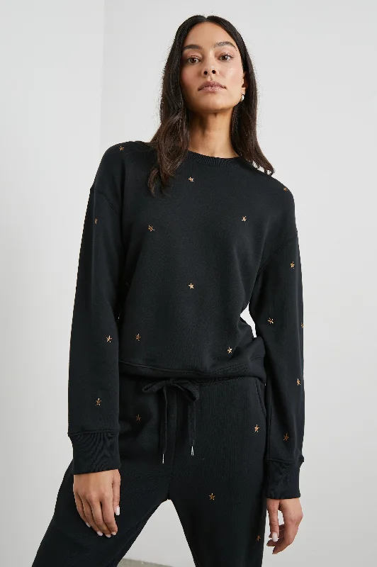 RAMONA SWEATSHIRT - BRONZE STAR EMBROIDERY Hoodie with Puffed Sleeves Voluminous Trendy