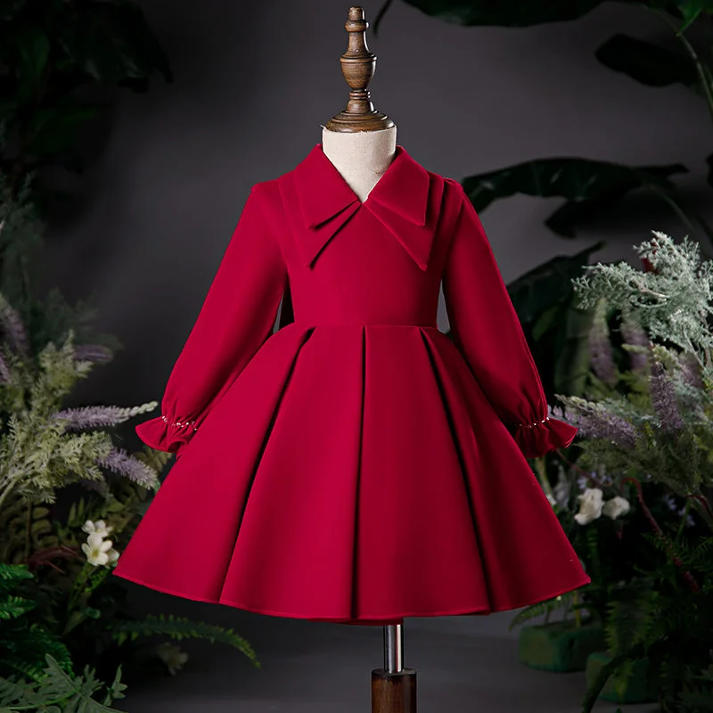 Girl Christmas Dress Baby Girl Birthday Dresses Girl Autumn Elegant Red Long Sleeve Princess Dress Tunics Distressed trendy