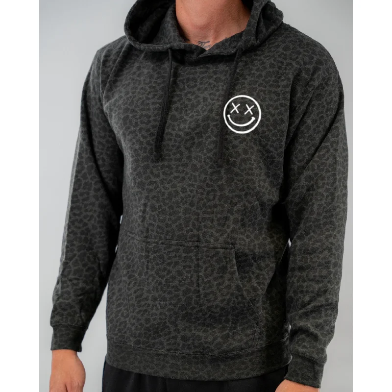 Salty Savage Unisex “OG Smile” Lounge Hoodie | Basic | Black Leopard/White Hoodie with Applique Textured Unique