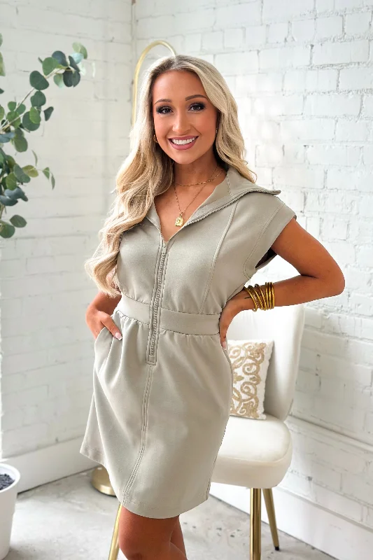 Light Sage Poly Span Scuba Mini Dress Fashionable Mini Dress with Frills