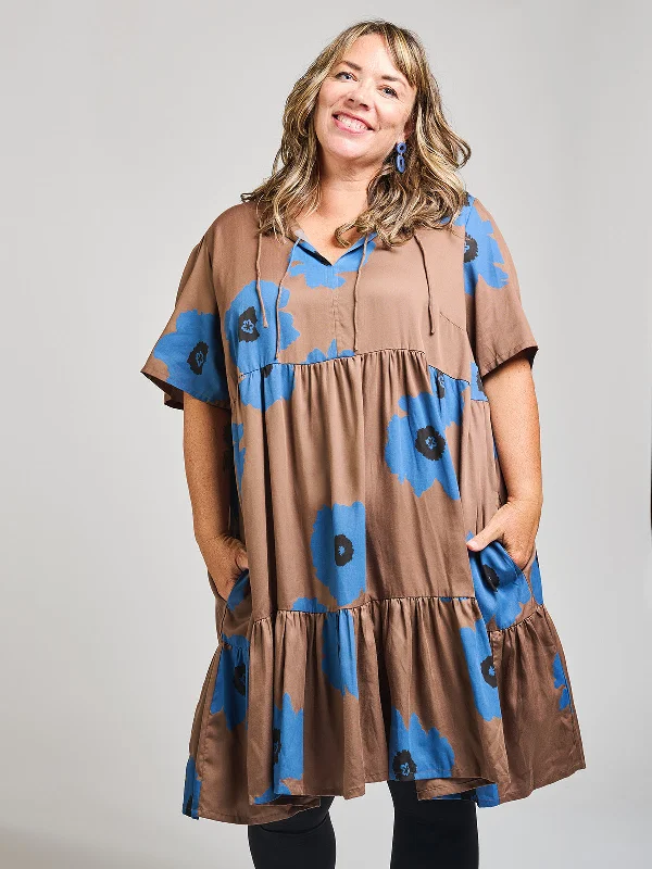 Adelaide Tiered Plus Size Mini Dress - Dark Oak Chic Puff Sleeve Mini Dress
