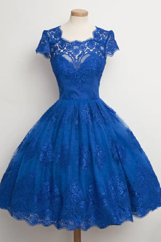 Vintage Scalloped-Edge Cap Sleeves Lace Blue Short Prom Cocktail Party Dress OK327 Off-the-shoulder Chic Trendy Vintage Scalloped-Edge Cap Sleeves Lace Blue Short Prom Cocktail Party Dress OK327 Off-the-shoulder Chic Trendy