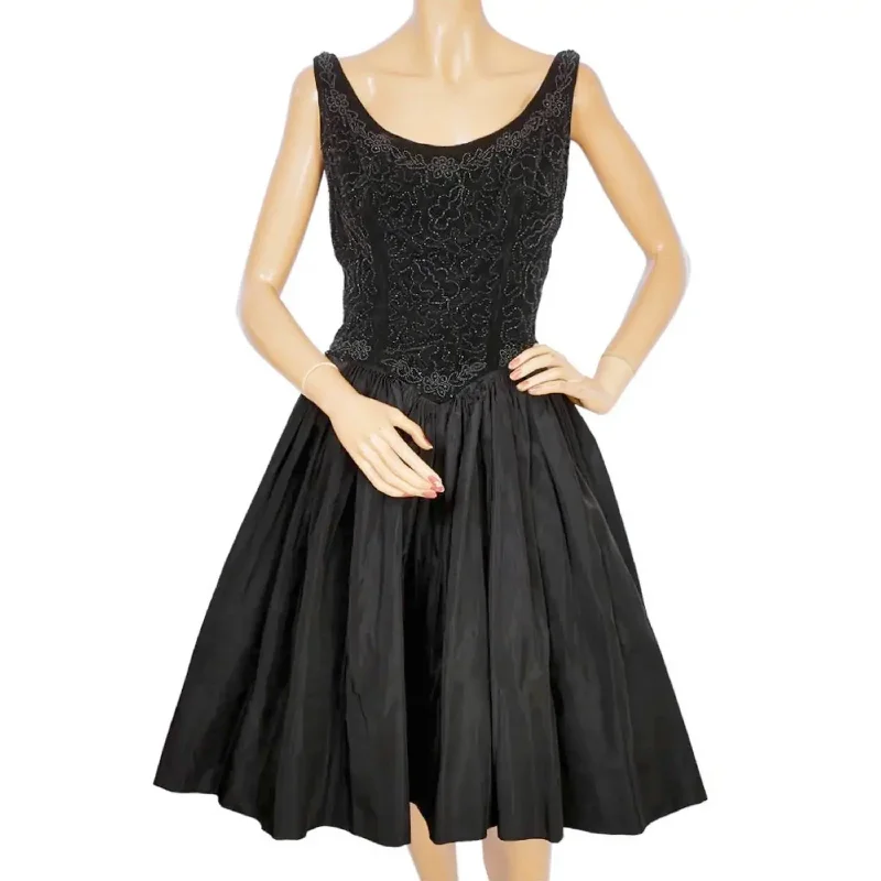 Vintage 1950s Party Dress Beaded Velvet w Taffeta Skirt Sz M Tunics Trousers formal
