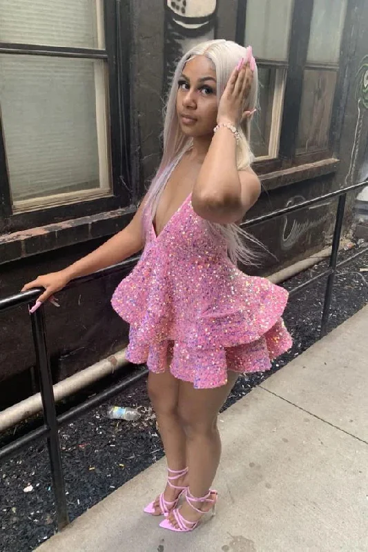 Sparkly Pink Short Homecoming Dress Blackess Sequins Mini Party Dresses OK1769 Tunics New arrival Sparkly Pink Short Homecoming Dress Blackess Sequins Mini Party Dresses OK1769 Tunics New arrival