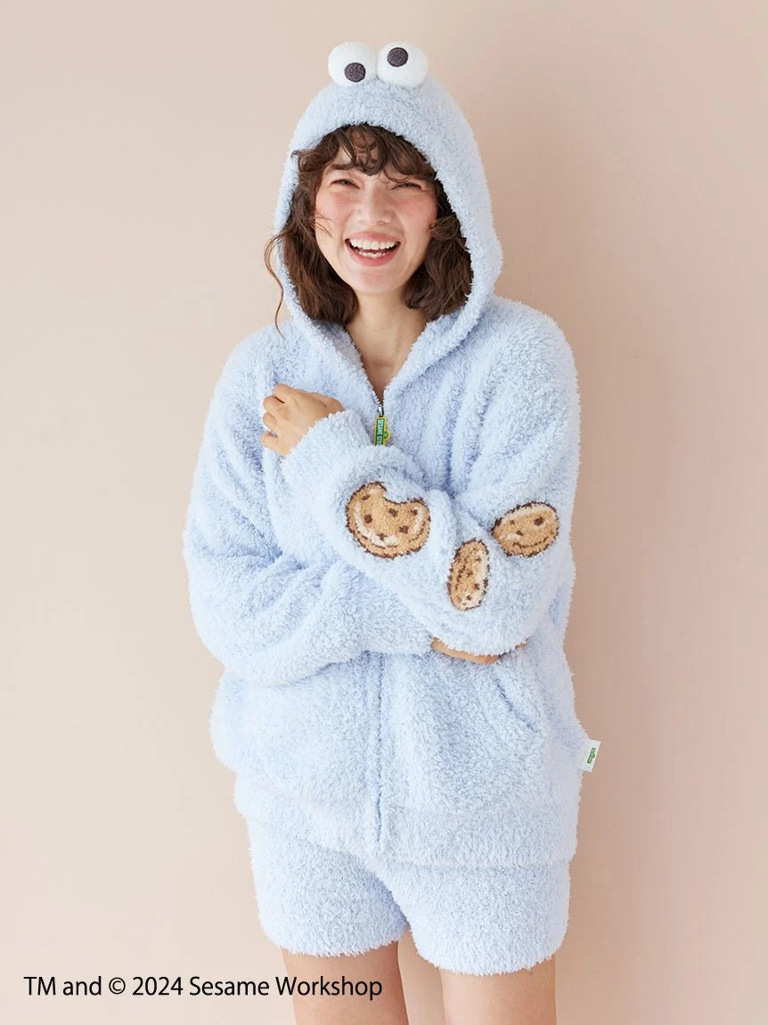 【SESAME STREET】Cookie Monster Hoodie and Shorts Set Hoodie with Zipper Versatile Modern