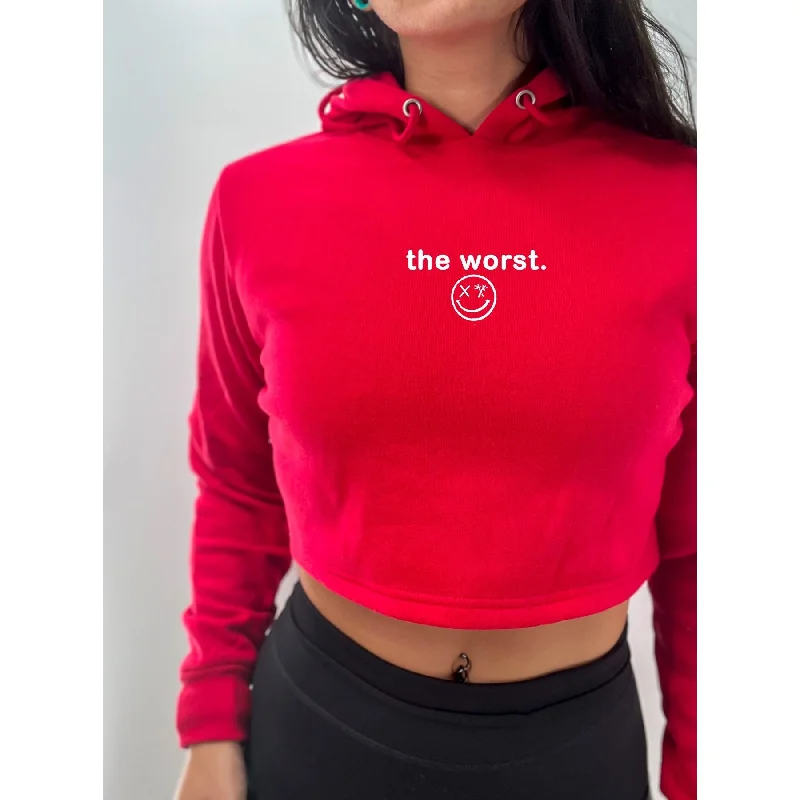 Salty Savage Ladies "the worst" Cropped Hoodie | Micro Hoodie with Batwing Sleeves Loose Dramatic