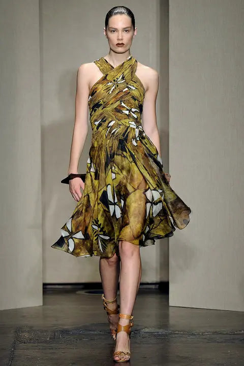 Donna Karan Spring 2012 Tribal Print Cross-Neck Dress Tunics Fall fleece