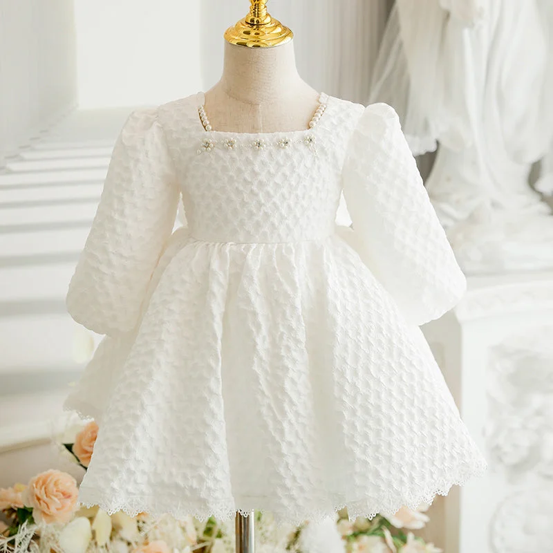 Baby Girl Baptism Dress Girl Princess White Bead Bow Party Cake Christening Dress Tunics Fall fleece Baby Girl Baptism Dress Girl Princess White Bead Bow Party Cake Christening Dress Tunics Fall fleece