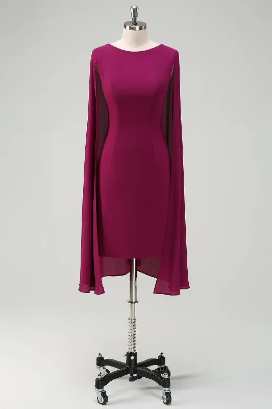 Grape Bodycon Cocktail Party Dress With Cape Crew Neckline Sporty
