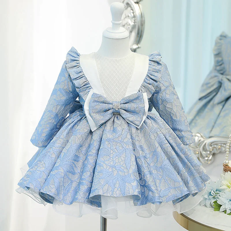 Baby Girl Princess Dress Girl Blue Long Sleeve Bow Knot Fluffy Formal Dresses Tunics Timeless classic