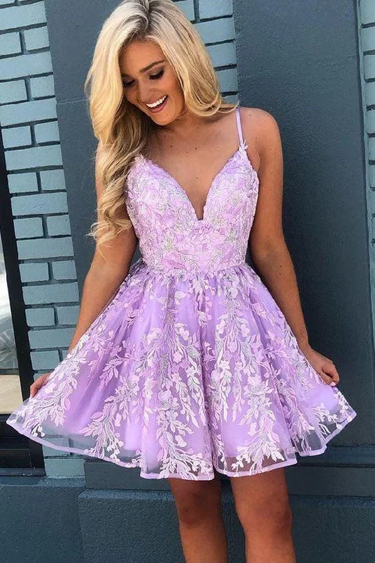 Lace Short FashionSleeveless Party Dress A Line Spaghrtti Straps Homecoming Dress OKZ52 Tunics Floral girly