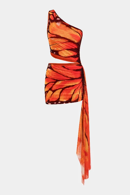 Butterfly Print Mesh Ruched Asymmetrical One Shoulder Mini Dress Stylish Short-Sleeve Mini Dress Butterfly Print Mesh Ruched Asymmetrical One Shoulder Mini Dress Stylish Short-Sleeve Mini Dress