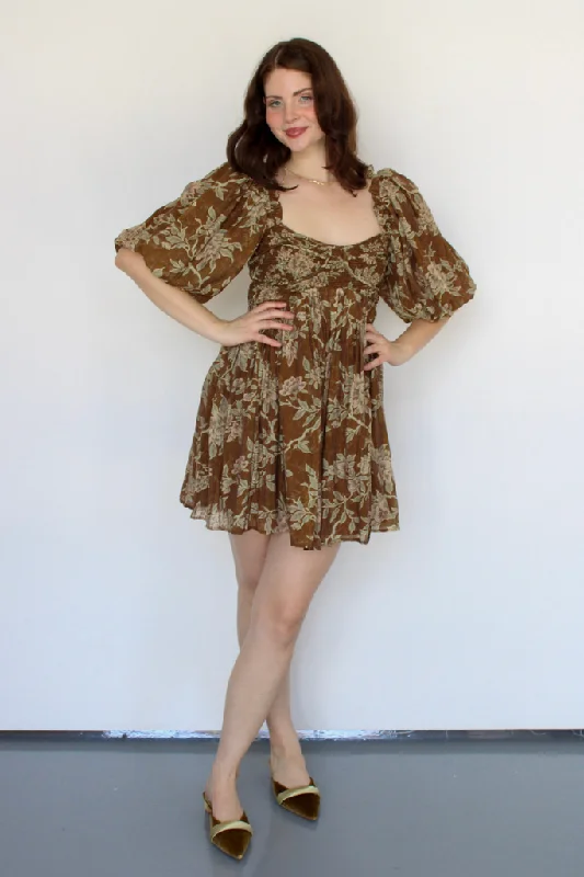 Goldenrod Puff Sleeve Mini Dress Cozy Knit Mini Dress