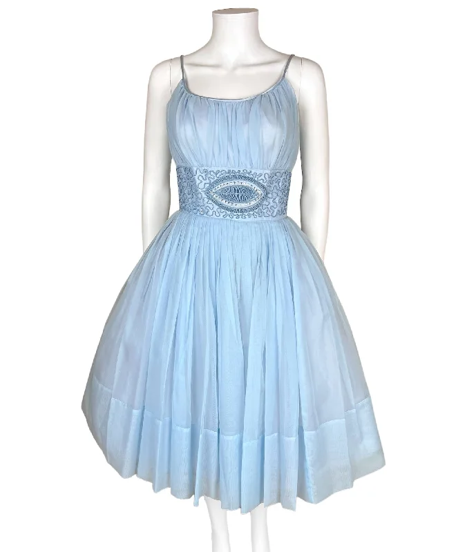 Vintage 1960s Party Dress Blue Organza Size M Tunics Yoga stretchy