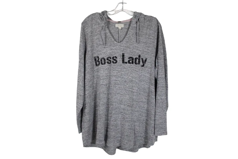 Cupio Gray Boss Lady Hoodie | 1X Hoodie with Hidden Zipper Minimalist Clean
