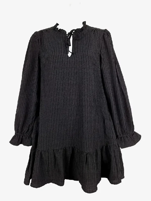 Witchery Textured Check Keyhole Frilled Mini Dress Size 6 Casual High-Waist Mini Dress
