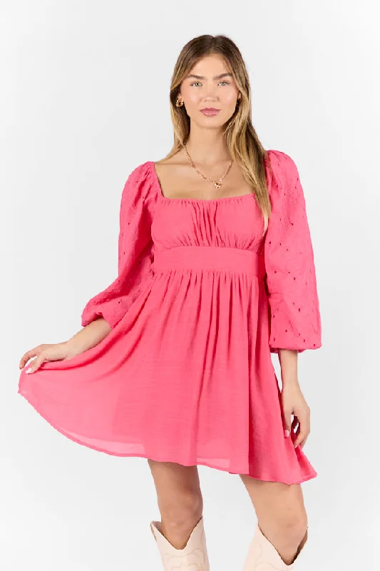 Beautiful Thoughts Pink Lace Sleeve Mini Dress Stylish Puff Sleeve Mini Dress
