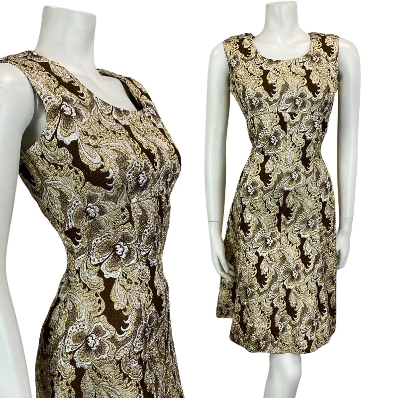 VINTAGE 60s 70s BROWN GOLD SILVER MOD MINI PARTY CHRISTMAS EVENING DRESS 10 12 Tunics Sophisticated sleek VINTAGE 60s 70s BROWN GOLD SILVER MOD MINI PARTY CHRISTMAS EVENING DRESS 10 12 Tunics Sophisticated sleek