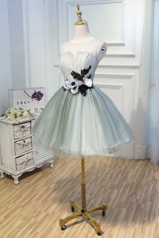 Simple Scoop Necking Short Lace Tulle Homecoming Dress Party Dress OK917 Cowl Neckline Elegant