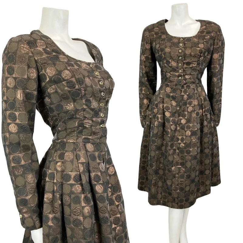 VINTAGE 60s 70s BROWN BRONZE METALLIC MOD MIDI PARTY CHRISTMAS EVENING DRESS 12 Tunics Sale discount