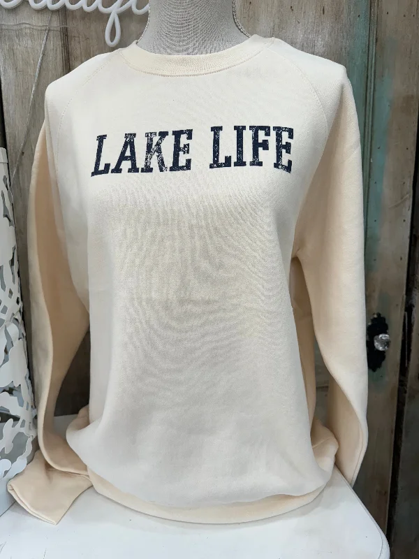 "Lake Life" Sweatshirt in Sandbar Hoodie with Raglan Sleeves Sporty Comfortable