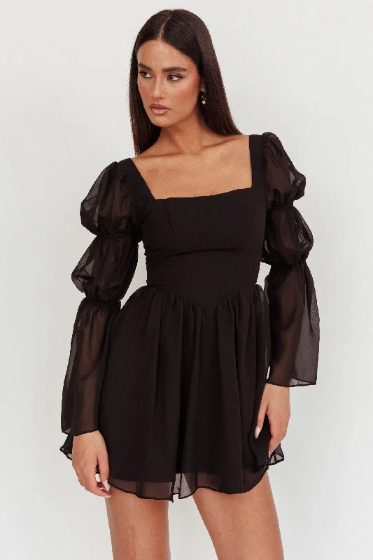 Miya Long Sleeve Mini Dress Black Cozy A-Line Mini Dress