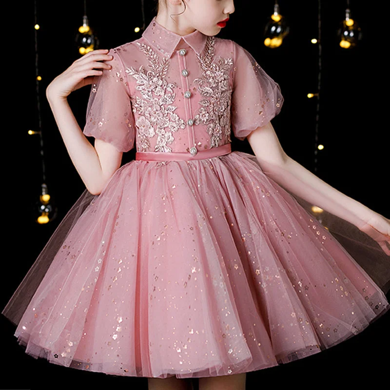 Toddler Ball Gowns Little Girl Pageant Fluffy Mesh Embroidered Sequins Princess Dress Turtleneck Neckline Stylish Toddler Ball Gowns Little Girl Pageant Fluffy Mesh Embroidered Sequins Princess Dress Turtleneck Neckline Stylish
