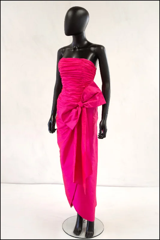 Vintage 1980s Pink Silk Bow Dress Tunics Short Trendy