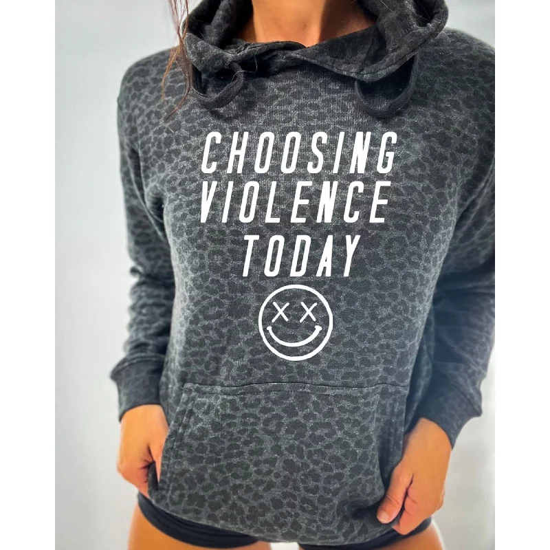 Salty Savage Unisex “CHOOSING VIOLENCE TODAY” Lounge Hoodie Hoodie with Front Slit Layering Stylish