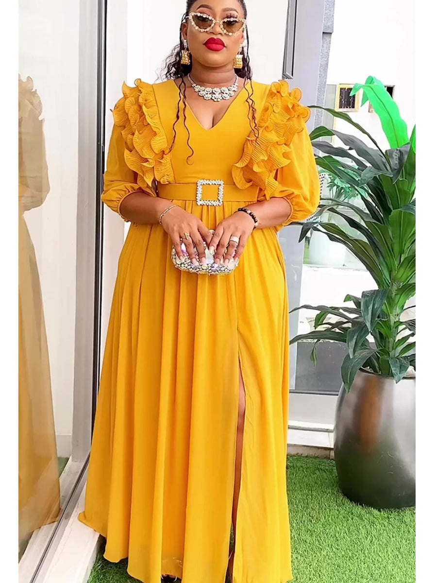 Plus Size African Party Dresses for Women Summer Fashion Chiffon Evening Gown Elegant Maxi Long Dress Halter Neckline Beach