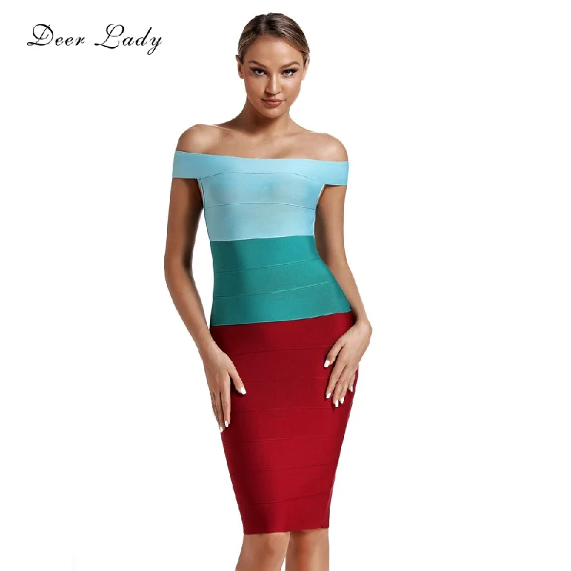 Deer Lady HL Bandage Dresses Women 2019 New Arrival Ombre Off Shoulder Bandage Dress Gradient Bodycon Bandage Party Dress Club Tunics Silk luxurious