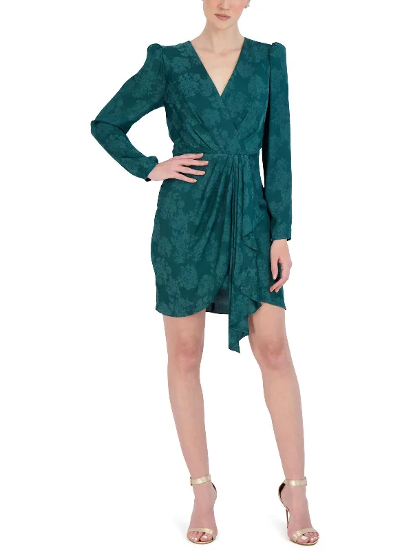 Womens Faux Wrap Mini Cocktail and Party Dress Tunics Print Colorful