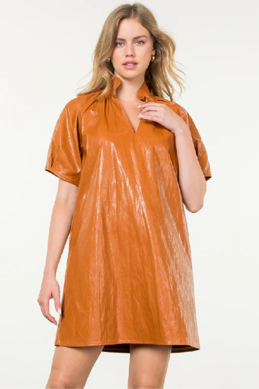 Honeycrisp Pleather Mini Dress in Rust Elegant Sequin Mini Dress