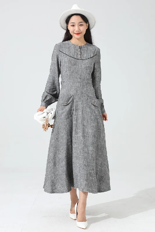 Spring Autumn Grey Long Linen Dress 3814 Tunics Cozy soft