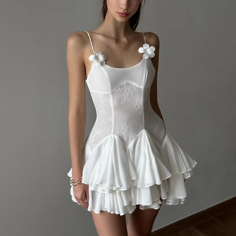 Euphoric Girl Flower Detail Mini Dress Fashionable Party Mini Dress
