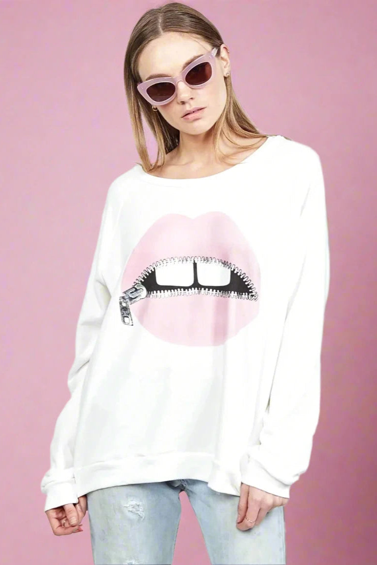 Lauren Moshi Noleta Zipper Mouth Sweatshirt Hoodie with Lining Warm Insulated