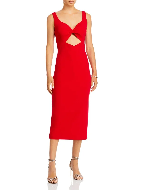 Womens Cutout Midi Cocktail and Party Dress Cowl Neckline Elegant