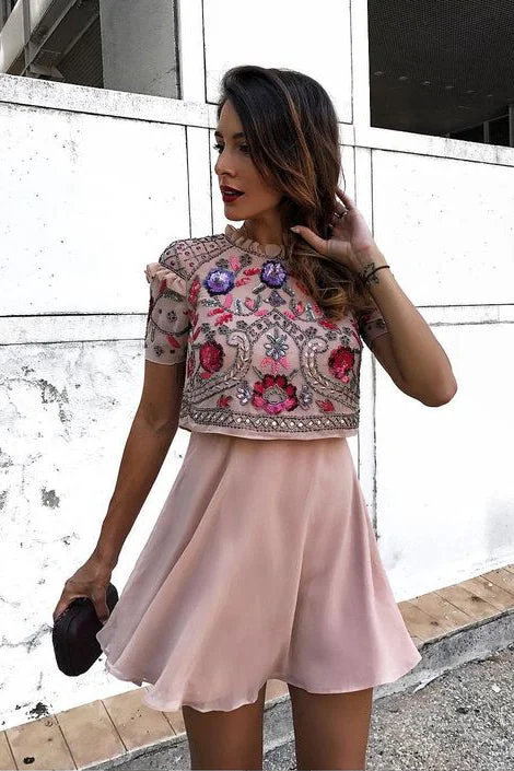 A Line Jewel Short Pink Chiffon Homecoming Party Dress with Sequins Beading OKD13 A-Line Day Work A Line Jewel Short Pink Chiffon Homecoming Party Dress with Sequins Beading OKD13 A-Line Day Work