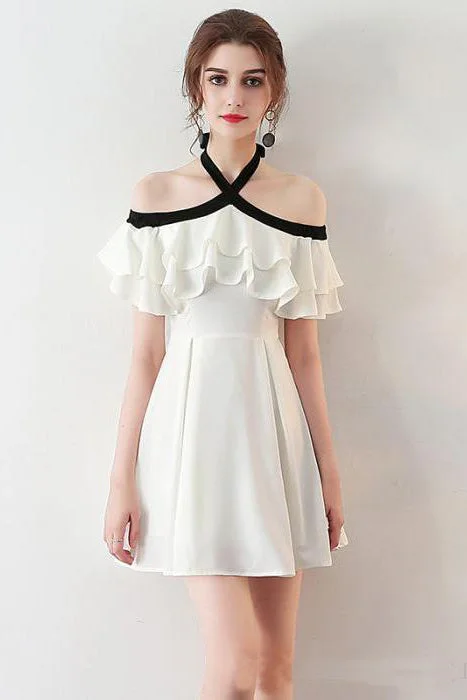 Princess A Line Halter Mini Cocktail Party Dress With Chiffon Ruffles Short Prom Dresses OKC13 Tunics Occasion special Princess A Line Halter Mini Cocktail Party Dress With Chiffon Ruffles Short Prom Dresses OKC13 Tunics Occasion special