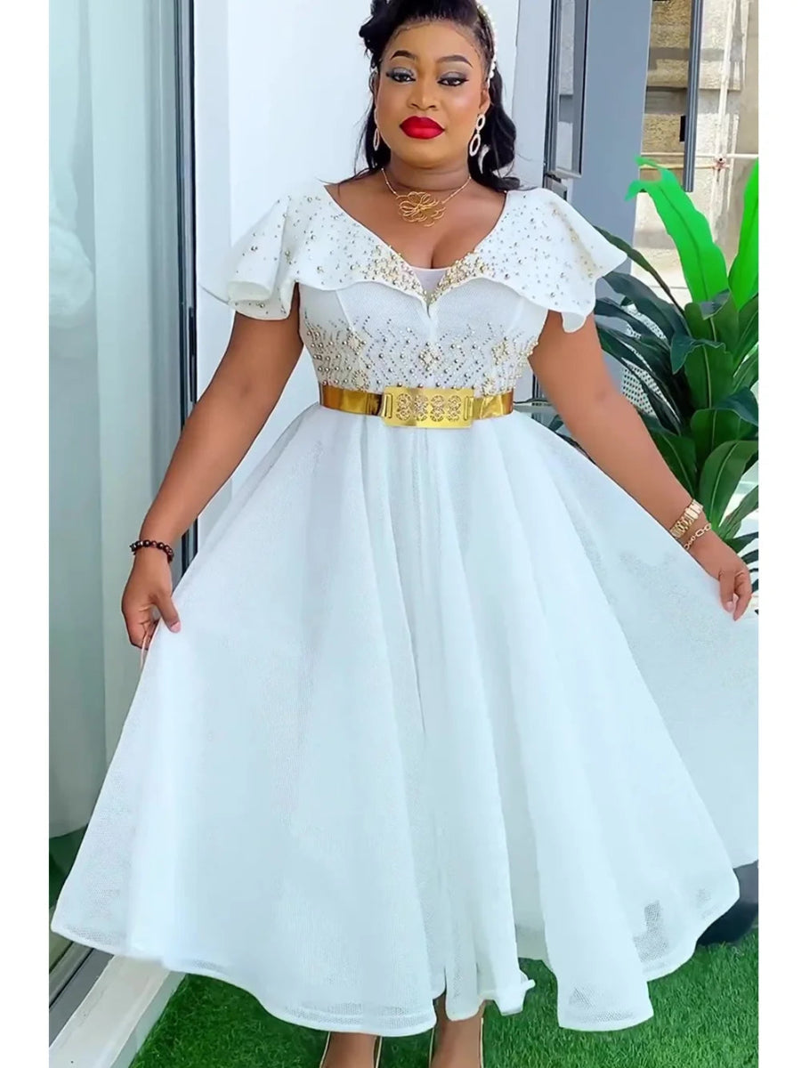 Plus Size African Wedding Party Dress – Elegant Dashiki Evening Gown Off-the-shoulder Chic Trendy