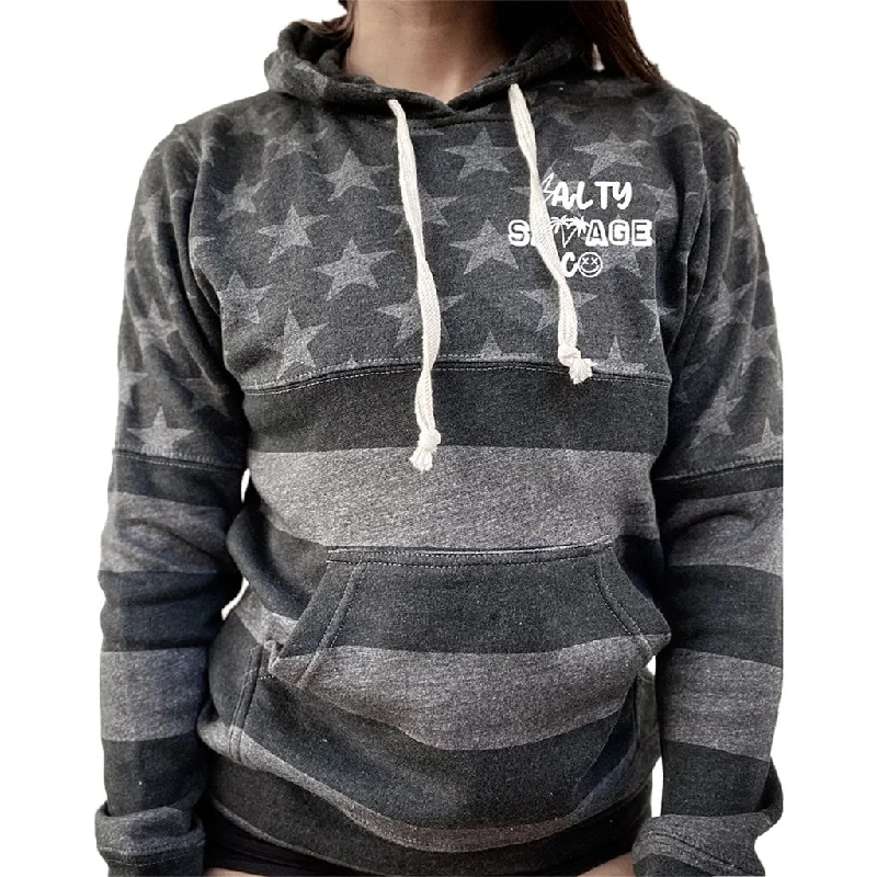 Salty Savage Unisex "90's Edition Logo" Stars and Stripes Hoodie Hoodie with V-Neck Classic Versatile