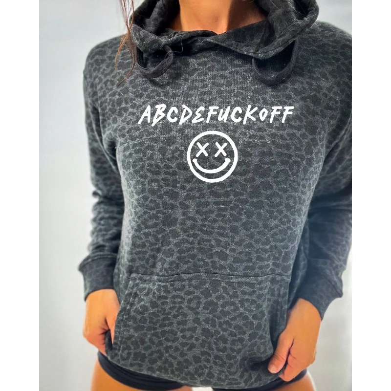 Salty Savage Unisex “ABCDEFUCKOFF” Lounge Hoodie | Black Leopard Hoodie with Print Artistic Unique