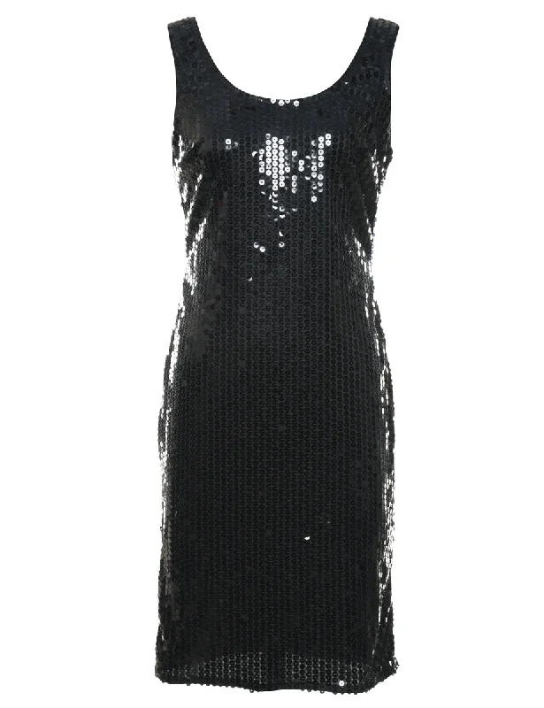 Black Sleeveless Sequined Party Dress - S Glittery Long Formal